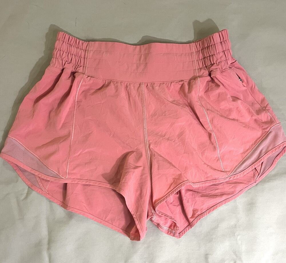 Lululemon Womens Sz 6 Hotty Hot Running Shorts Coral Pink w Lining 2.5 Inseam